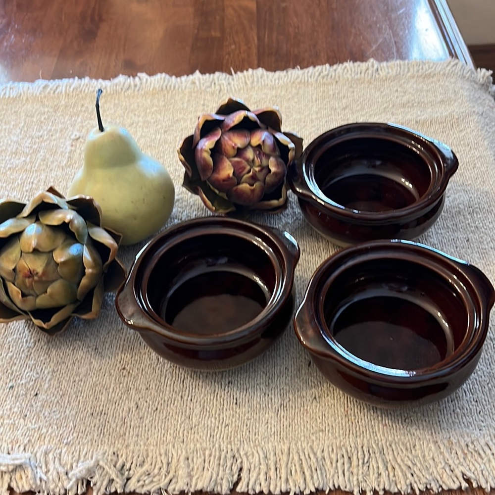3 Antique soup bowls brown and tan U.S.A. No lids